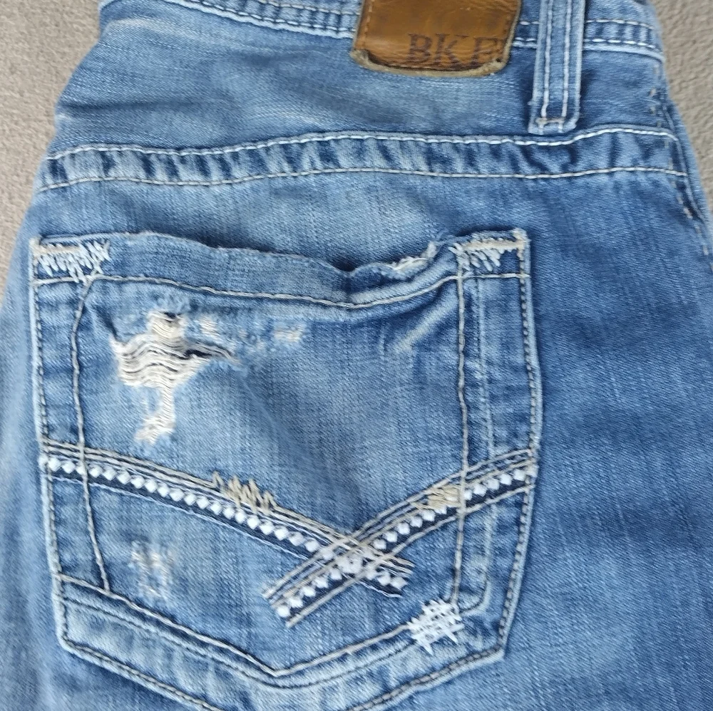 BKE Derek Jeans Men's Size 34x34 Bootcut  Thick Stitch Distressed